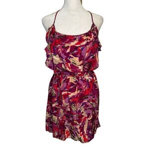 Parker cream, pink & purple floral silk mini dress size S